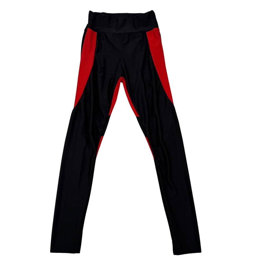 Black Red Heart Back Colorblock High Waisted‎ Athletic Leggings Yoga Pants Small